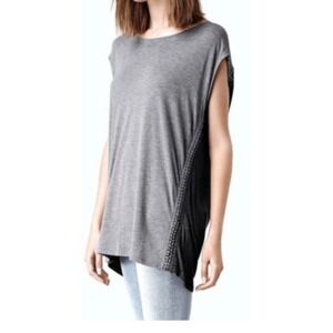 All Saints gray Soph tee metal chained trim size 10 new